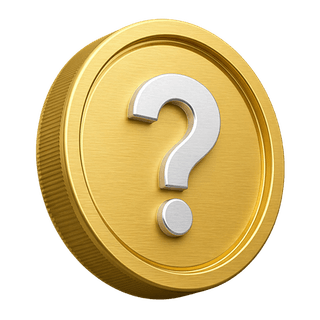 Elemento decorativo de la sección de preguntas frecuentes: moneda dorada en 3D con un signo de interrogación
